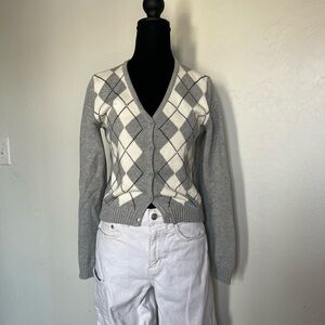 Brandy Melville Gray and Cream Argyle Cardigan